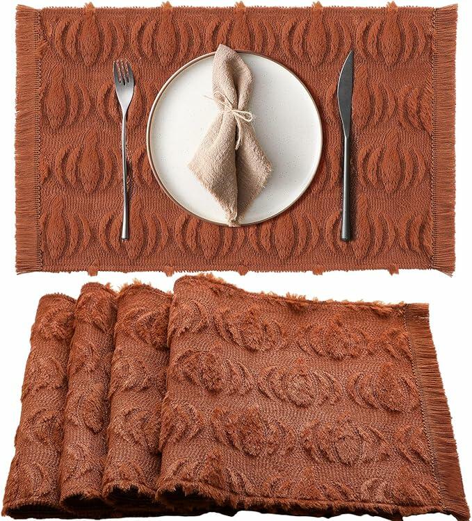 Nuanchu 4 PCS Rust Pumpkin Fall Placemats 13x19 Inch Soft Plush Table Mats by Deal US