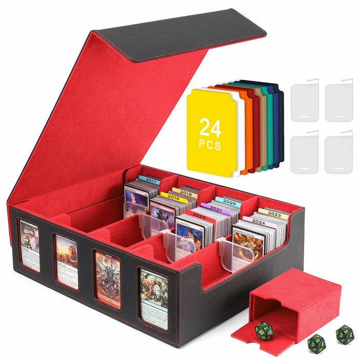 KEGGTUN Card Deck Storage Box for 3000+ MTG Cards with Dividers Dice Red&Black by Deal US