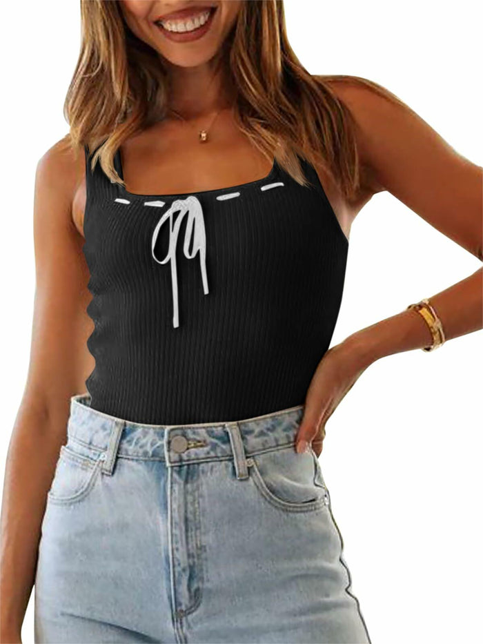 Imily Bela Womens Square Neck Ribbed Tank Top Black Size M by Deal US