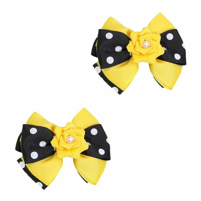 BOENBE LOVED Girls Yellow Bee Hair Clips with Ribbon Bows 2Pcs Polka Dots by Deal US