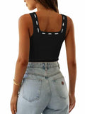 Imily Bela Womens Square Neck Ribbed Tank Top Black Size M by Deal US