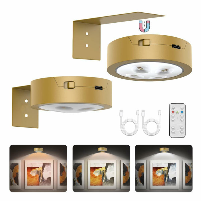 EUIOKUN Picture Lights Rechargeable Wireless Magnetic LED Wall Art Gold 2Pack by Deal US