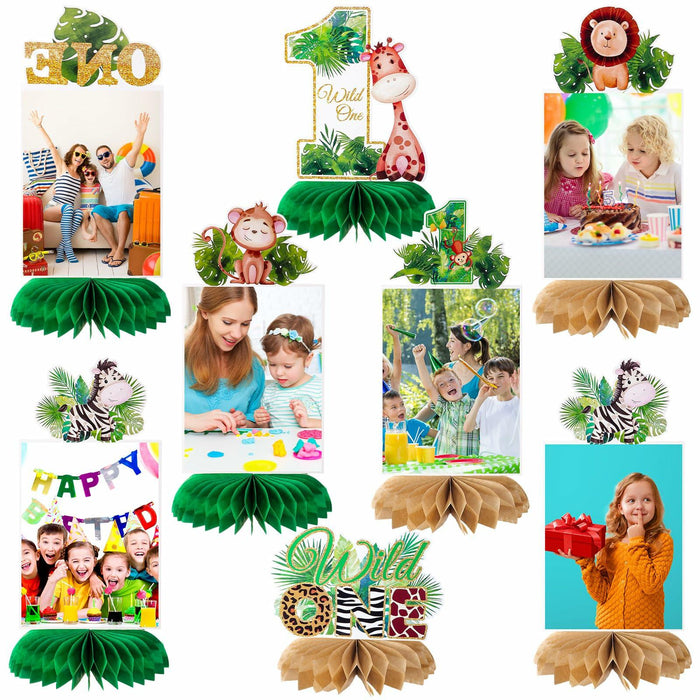 8PCS Wild One Honeycomb Jungle Safari 1st Birthday Table Centerpiece Decor by Deal US