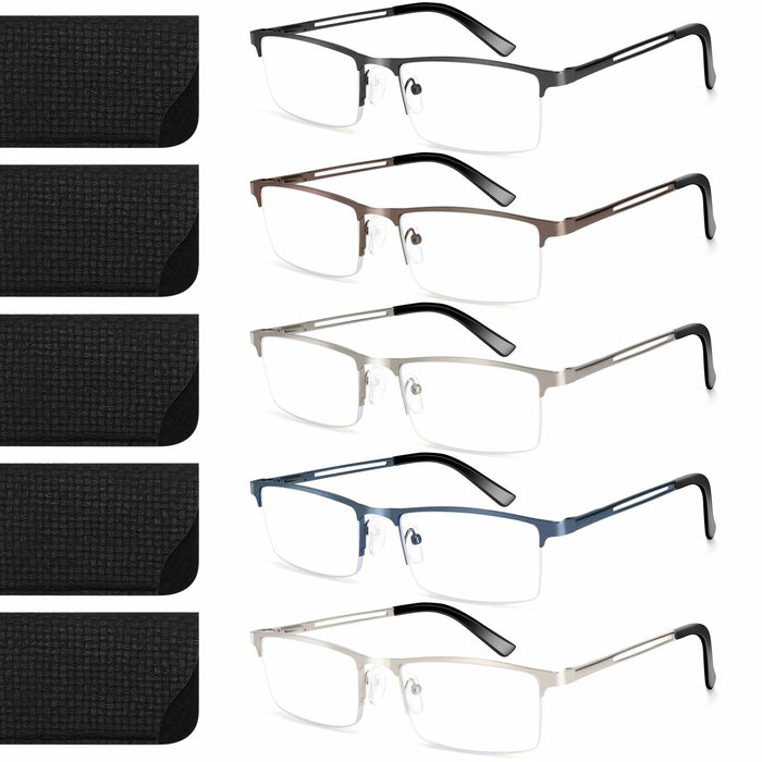ORANZI 5-Pack Blue Light Blocking Reading Glasses, Half Metal Frame, 1.00 by Deal US