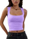 Mizoci Women’s Square Neck Crop Tank Top Sleeveless Going Out Black Small by Deal US
