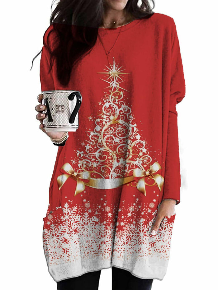 NOVEPT Women’s Reindeer Christmas Shirt Dress – Red, M by Deal US