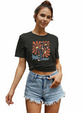 Floral Graphic Boho Women T-Shirt Vintage Wildflower Print Round Neck Small by Deal US