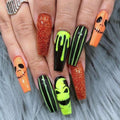 Pink Halloween Press On Nails Almond Matte Pumpkin Bat Design 24pcs by Deal US