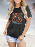 Floral Graphic Boho Women T-Shirt Vintage Wildflower Print Round Neck Small by Deal US