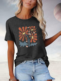 Floral Graphic Boho Women T-Shirt Vintage Wildflower Print Round Neck Small by Deal US