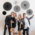 6PCS Black Hanging Paper Fans Party Decorations for Birthday, Wedding & Shower by Deal US