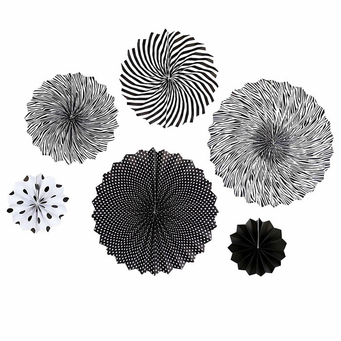 6PCS Black Hanging Paper Fans Party Decorations for Birthday, Wedding & Shower by Deal US