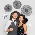 6PCS Black Hanging Paper Fans Party Decorations for Birthday, Wedding & Shower by Deal US