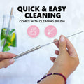 NightCap Straw Kit 2 Reusable Stainless Steel Straws w Brush Pouch Tips by Deal US