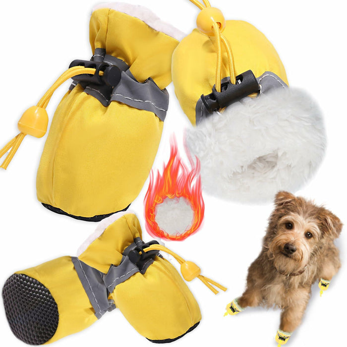 TEOZZO Dog Boots Warm Puppy Paw Protector Reflective Strip Size 6 Yellow 4PCs by Deal US