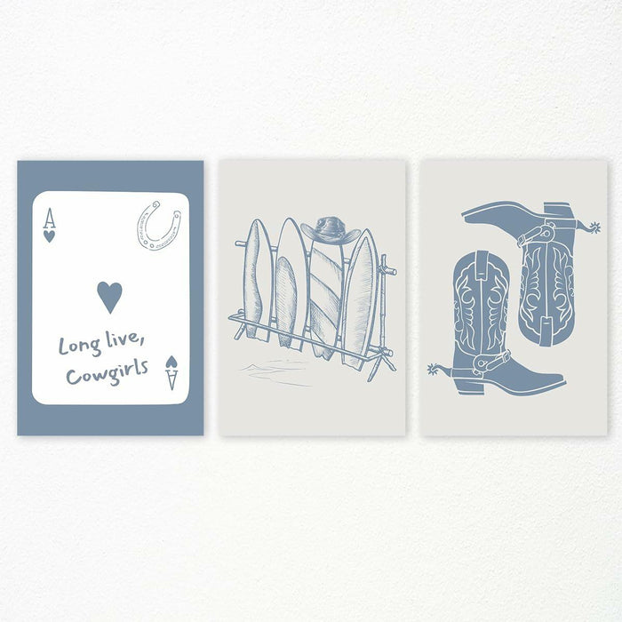 Venphude Coastal Art Canvas Set of 3 12x16in Unframed Blue Cowgirl Surfboard by Deal US