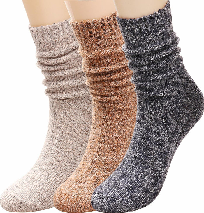3 Pairs Women’s Winter Wool Cable Knit Knee High Boot Socks Size 5-11 by Deal US
