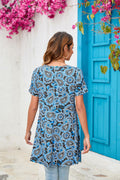 ENMAIN Women’s Plus Size Short Sleeve Top Flare Tunic Loose Fit Blue Paisley by Deal US