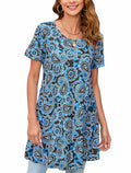 ENMAIN Women’s Plus Size Short Sleeve Top Flare Tunic Loose Fit Blue Paisley by Deal US