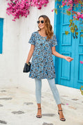 ENMAIN Women’s Plus Size Short Sleeve Top Flare Tunic Loose Fit Blue Paisley by Deal US