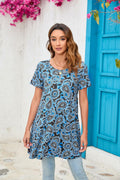 ENMAIN Women’s Plus Size Short Sleeve Top Flare Tunic Loose Fit Blue Paisley by Deal US