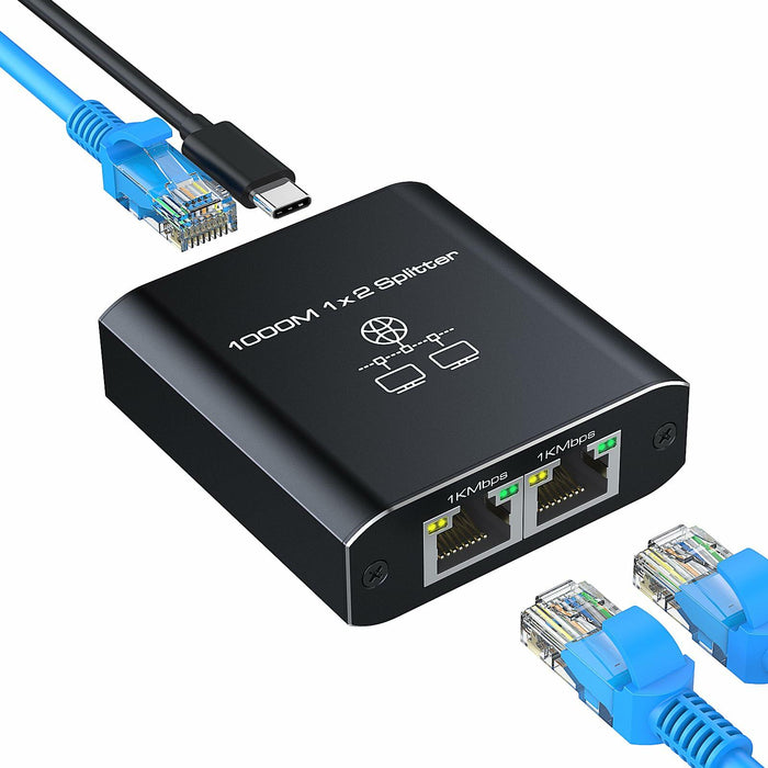HRSDEIE Ethernet Splitter 1-to-2 Gigabit RJ45 1000Mbps Network LAN Adapter by Deal US