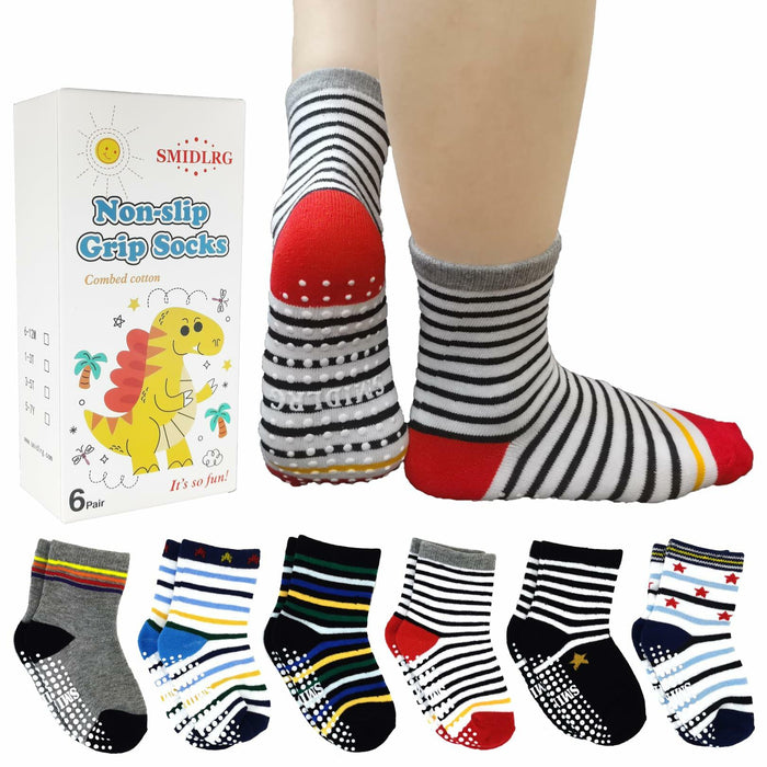 SMIDLRG Toddler Grip Socks With Non-Slip Soles Boys Girls 6 Pairs by Deal US
