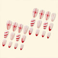 Short Almond Press-On Nails Red French Tip White Snowflake Fake Nails 24PCS by Deal US