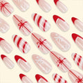 Short Almond Press-On Nails Red French Tip White Snowflake Fake Nails 24PCS by Deal US