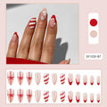 Short Almond Press-On Nails Red French Tip White Snowflake Fake Nails 24PCS by Deal US