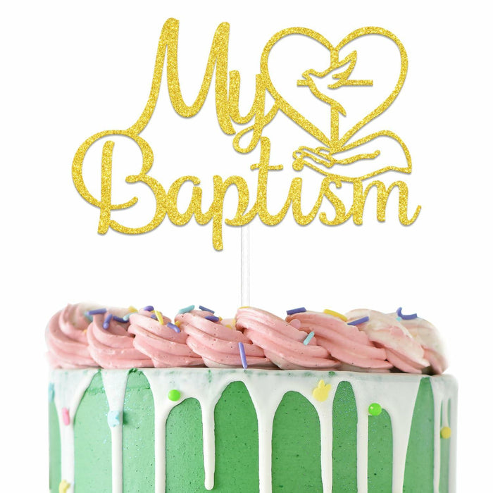 AETGDDS My Baptism Cake Topper Gold Cardboard 1 Piece by Deal US