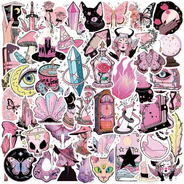 MKZ 50 PCS Waterproof Pink Witchy Stickers Vinyl Celestial Witchcraft by Deal US