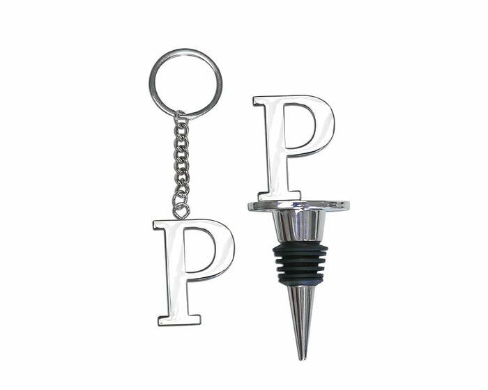 Lutong Letter Gift Set Key Ring Bottle Stopper Silver 2pc by Deal US