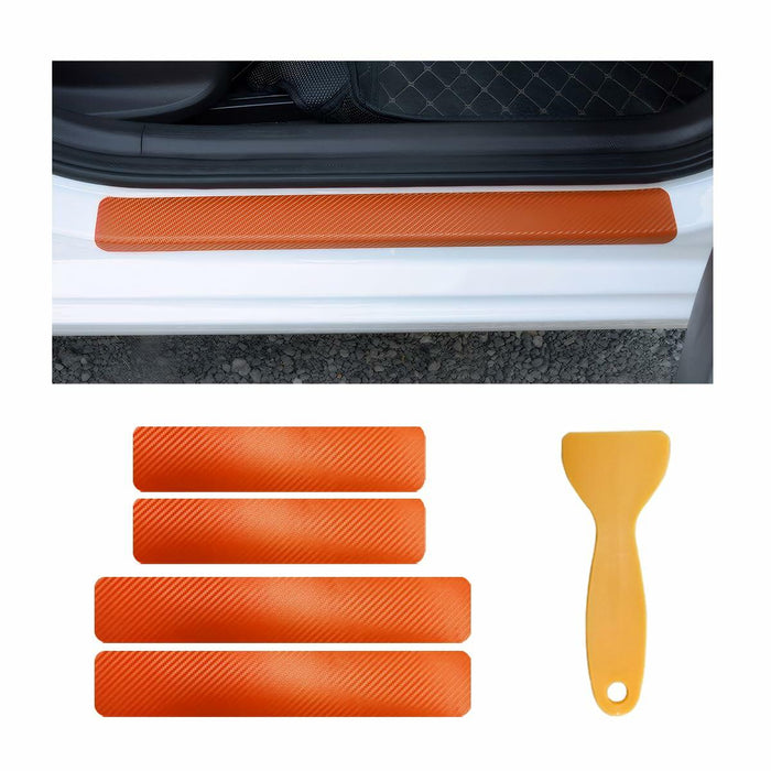 povtii Car Door Sill Protector 4 Pcs Carbon Fiber Anti Scratch Black by Deal US