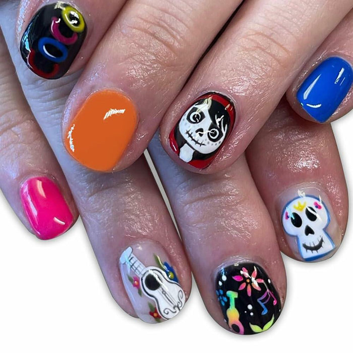 CEWEWP Halloween Press On Nails Short Square Acrylic Black Skull 24pcs by Deal US