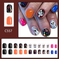 CEWEWP Halloween Press On Nails Short Square Acrylic Black Skull 24pcs by Deal US