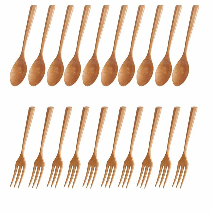 Chen Mi 20 Pc Wooden Spoon Fork Set Japanese Style Reusable Cutlery by Deal US