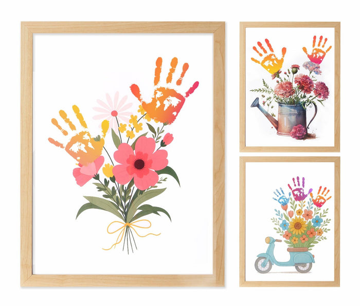 CHERRY CHEERS Flower Bouquet Handprint Art Kit 3 Sheets 6 Colors White Canvas by Deal US