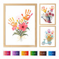 CHERRY CHEERS Flower Bouquet Handprint Art Kit 3 Sheets 6 Colors White Canvas by Deal US