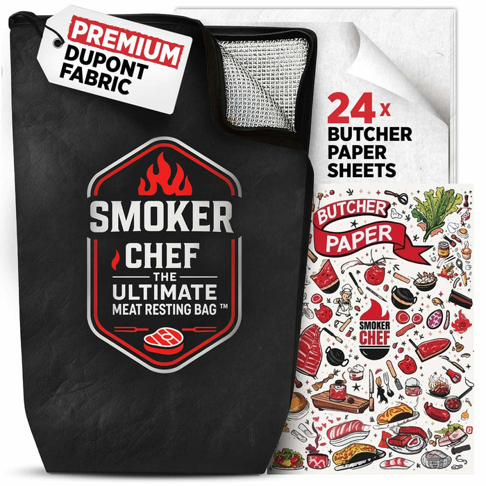 Smoker Chef Ultimate Meat Resting Bag 21" Black BBQ Blanket + 24 Butcher Sheets by Deal US