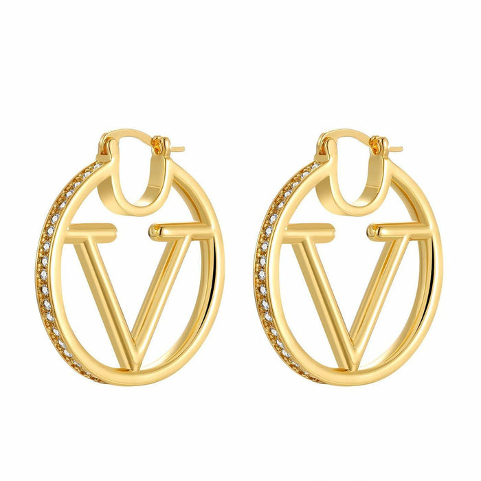DANASS 18K Gold Luxury V Letter Earrings Women Sisters Elegant Gift by Deal US