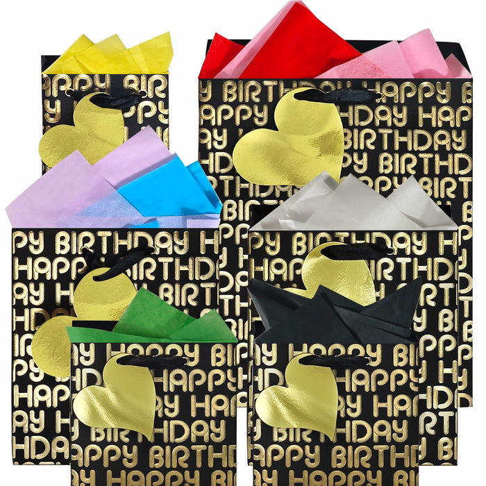 suosicn 8 Pack Black Embossed Metallic Polka Dot Paper Gift Bags with Handles by Deal US