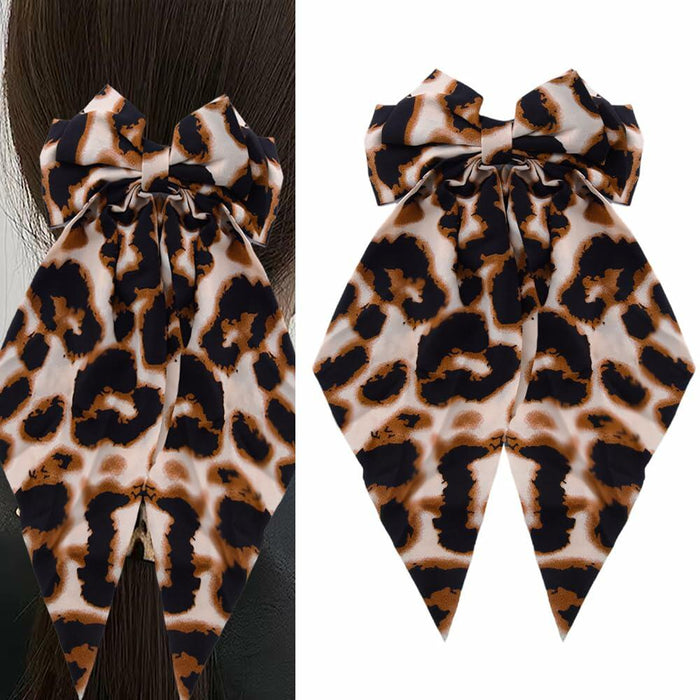 Sdopbinbin Leopard Hair Bow Clip Large Long Tail Barrette Women Girls by Deal US