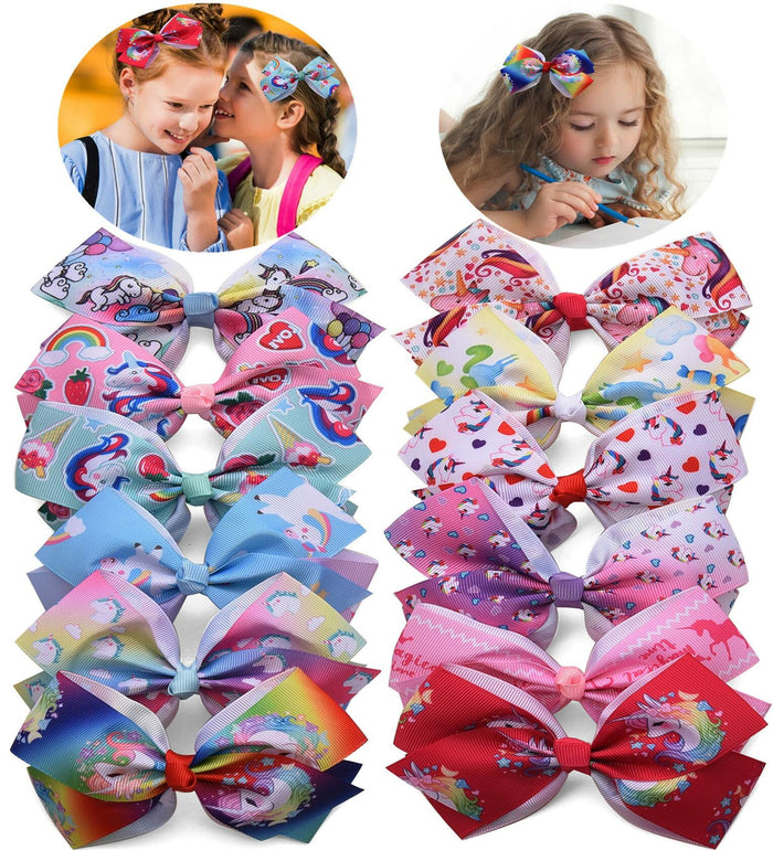 Eyegla Girls 5 Inch Grosgrain Ribbon Hair Bows Clips Pack of 12 Rainbow by Deal US
