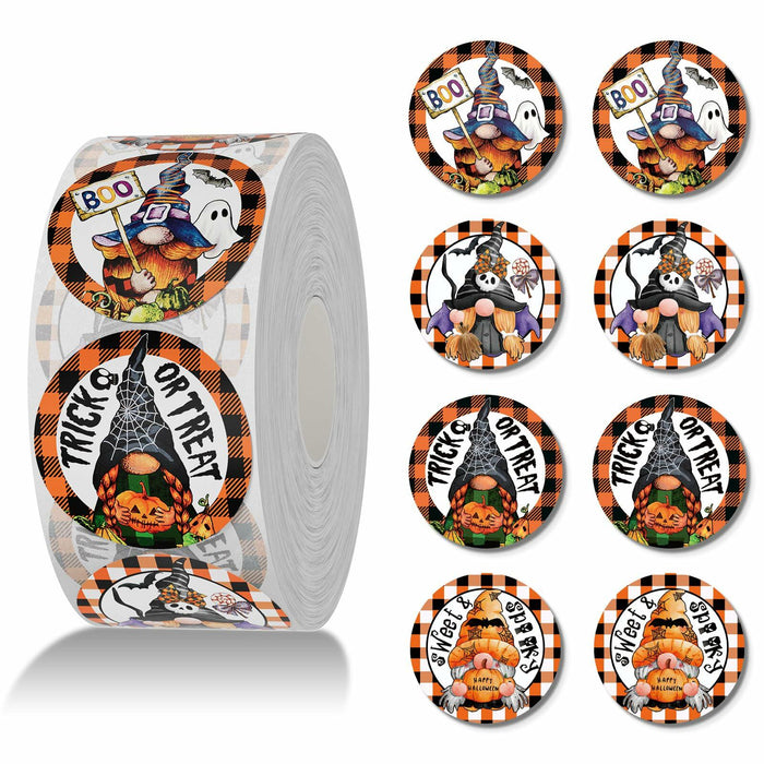 ZAEW Halloween Sticker Roll 500pcs 1.5" Round Colored Gnomes Decals by Deal US