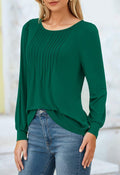 NALANISA Women's Pleated Crew Neck Puff Sleeve Top Blue Grey Size S by Deal US