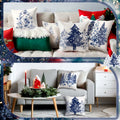 Mixweer Chinoiserie Christmas Tree Throw Pillow Covers 18x18 Blue 4 Pc by Deal US