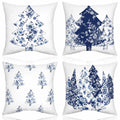 Mixweer Chinoiserie Christmas Tree Throw Pillow Covers 18x18 Blue 4 Pc by Deal US