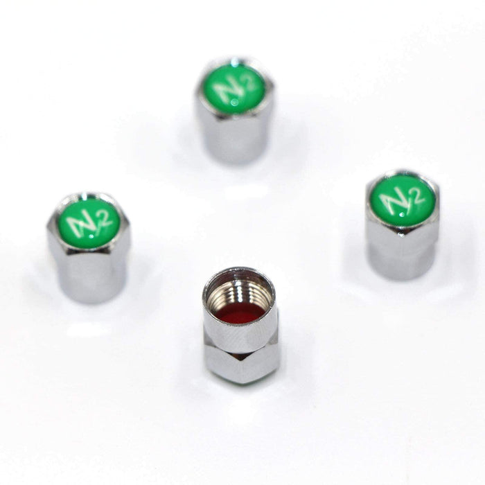 ACCRETION Chrome Brass Valve Stem Caps N2 Nitrogen Logo 4 pcs Red/Silver by Deal US