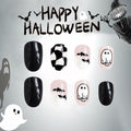 Halloween Press On Nails Short Square Ghost Pumpkin Bat Black Nails by Deal US